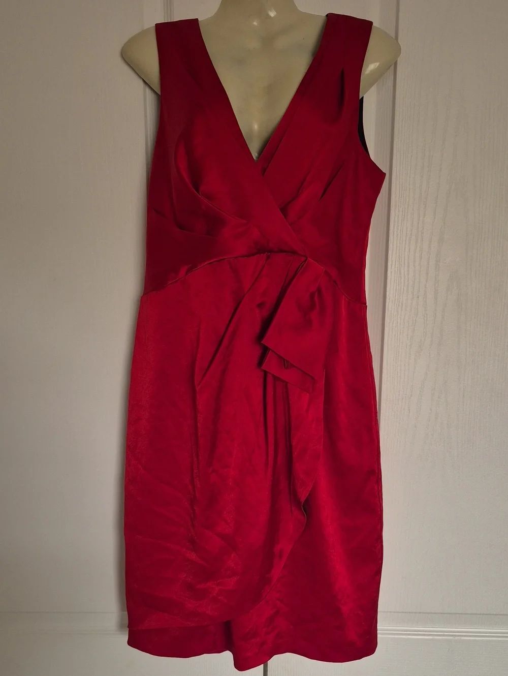 Red V-Neck Sleeveless Wrap Dress
